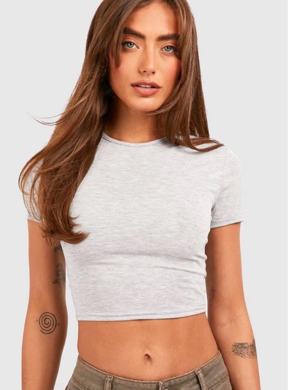 Boohoo Heather Gray Crop Tee